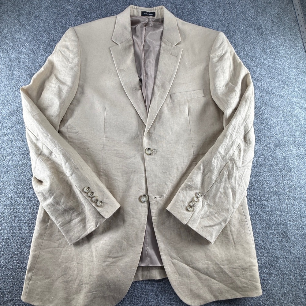 Pronto uomo platium Mens Tailored Linen Blazer Tan Khaki Two Button Sport Coat